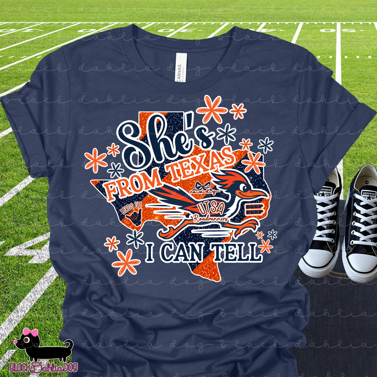 She's From Texas I Can Tell Roadrunner Bella Canvas T-Shirt with Rhinestone Bling Accents