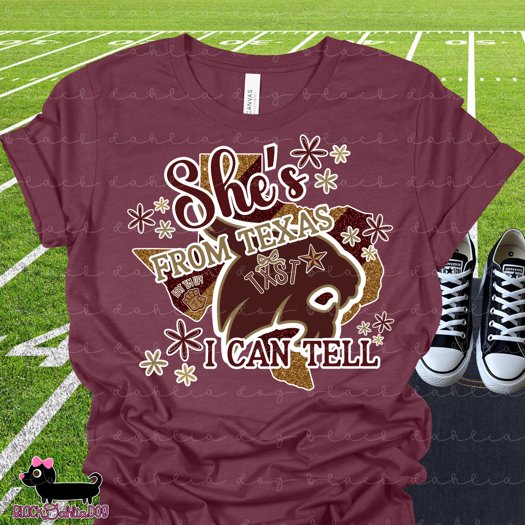 She's From Texas I Can Tell Bobcats Bella Canvas T-Shirt