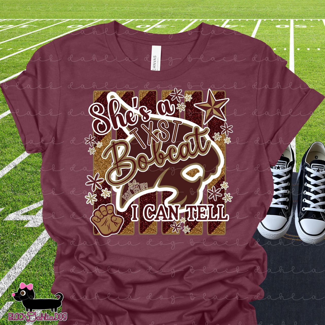 She's a Bobcat I Can Tell Bella Canvas T-Shirt with Rhinestone Bling Accents