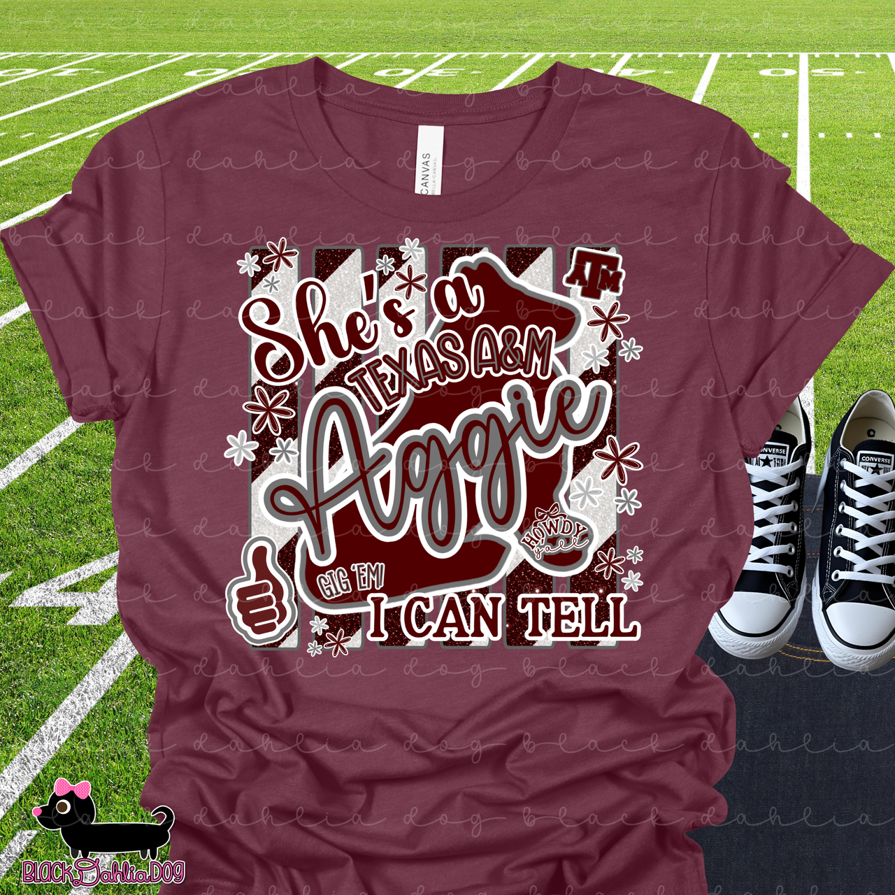 She's Texas Aggie I Can Tell Bella Canvas T-Shirt with Rhinestone Bling Accents