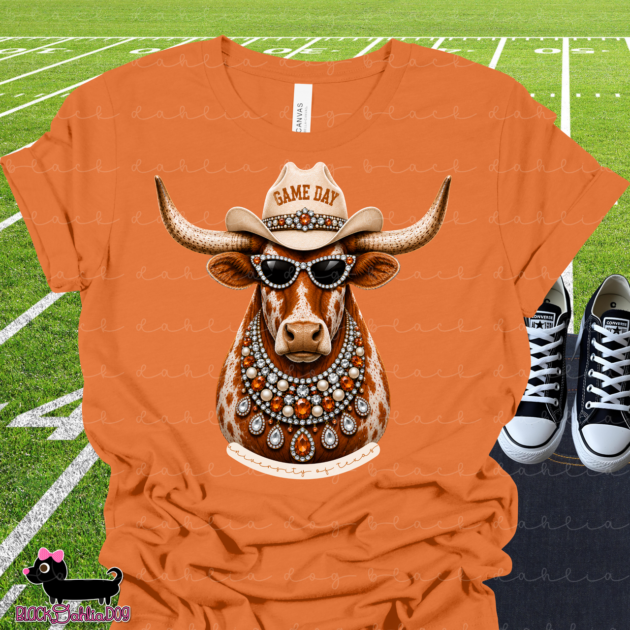 Texas Longhorns Bevo Game Day Bella Canvas T-Shirt with Rhinestone Bling Accents