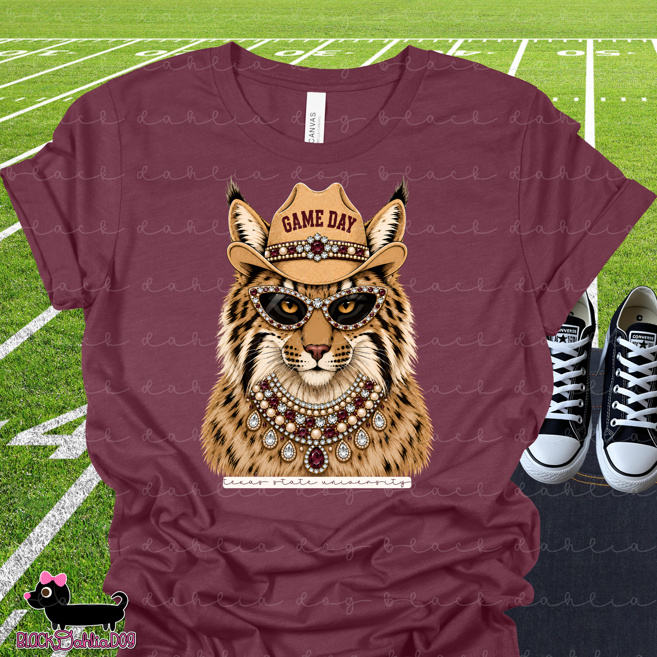 Texas State Mascot Game Day Bella Canvas T-Shirt with Rhinestone Bling Accents