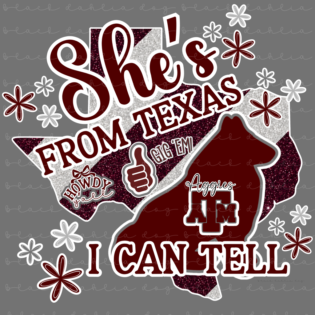 She's From Texas I Can Tell PNG: Texas Aggies Football Design (Digital Download)
