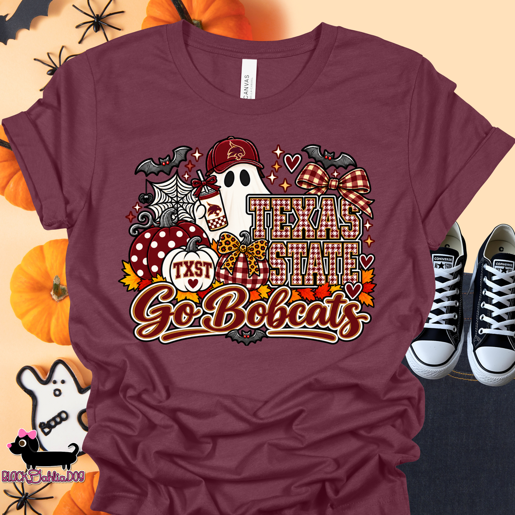 Ghost Bobcats Canvas T-Shirt with Bling Accents