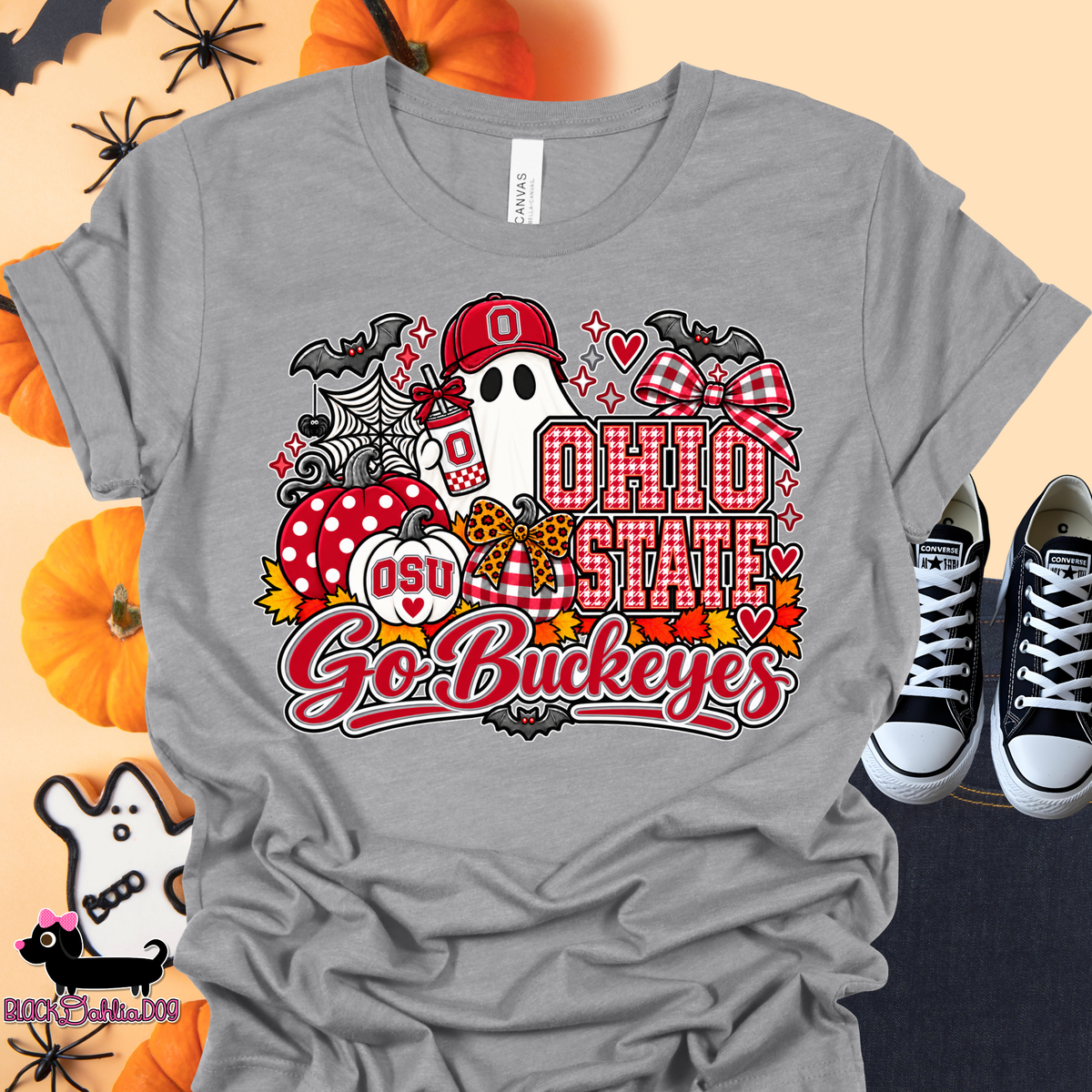 Ghost Buckeyes Canvas T-Shirt with Bling Accents