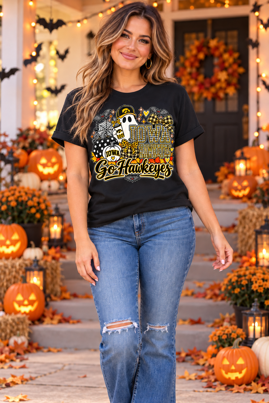 Ghost Hawkeyes Canvas T-Shirt with Bling Accents