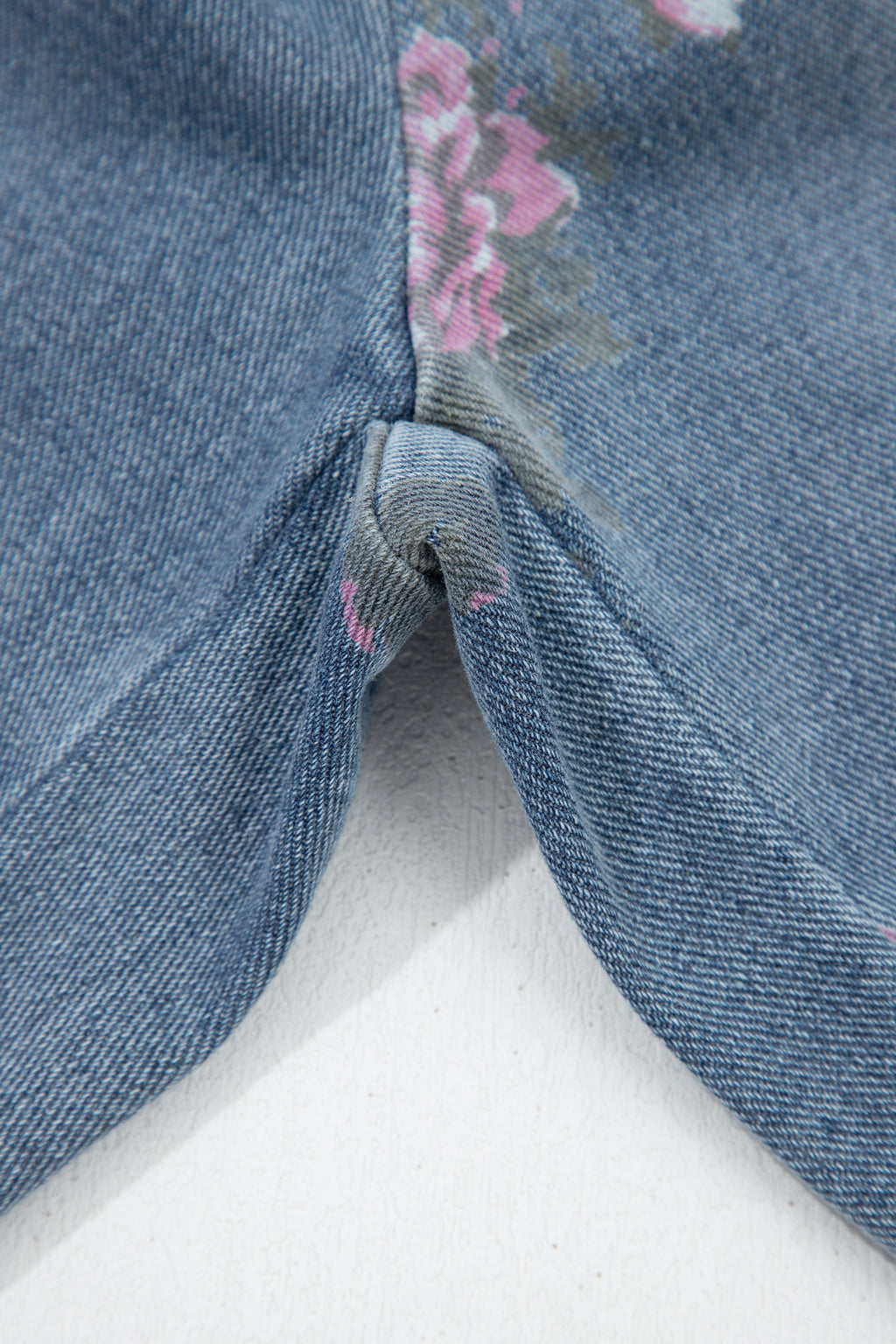 Beau Blue Floral Print Elastic Waist Pull On Casual Jeans