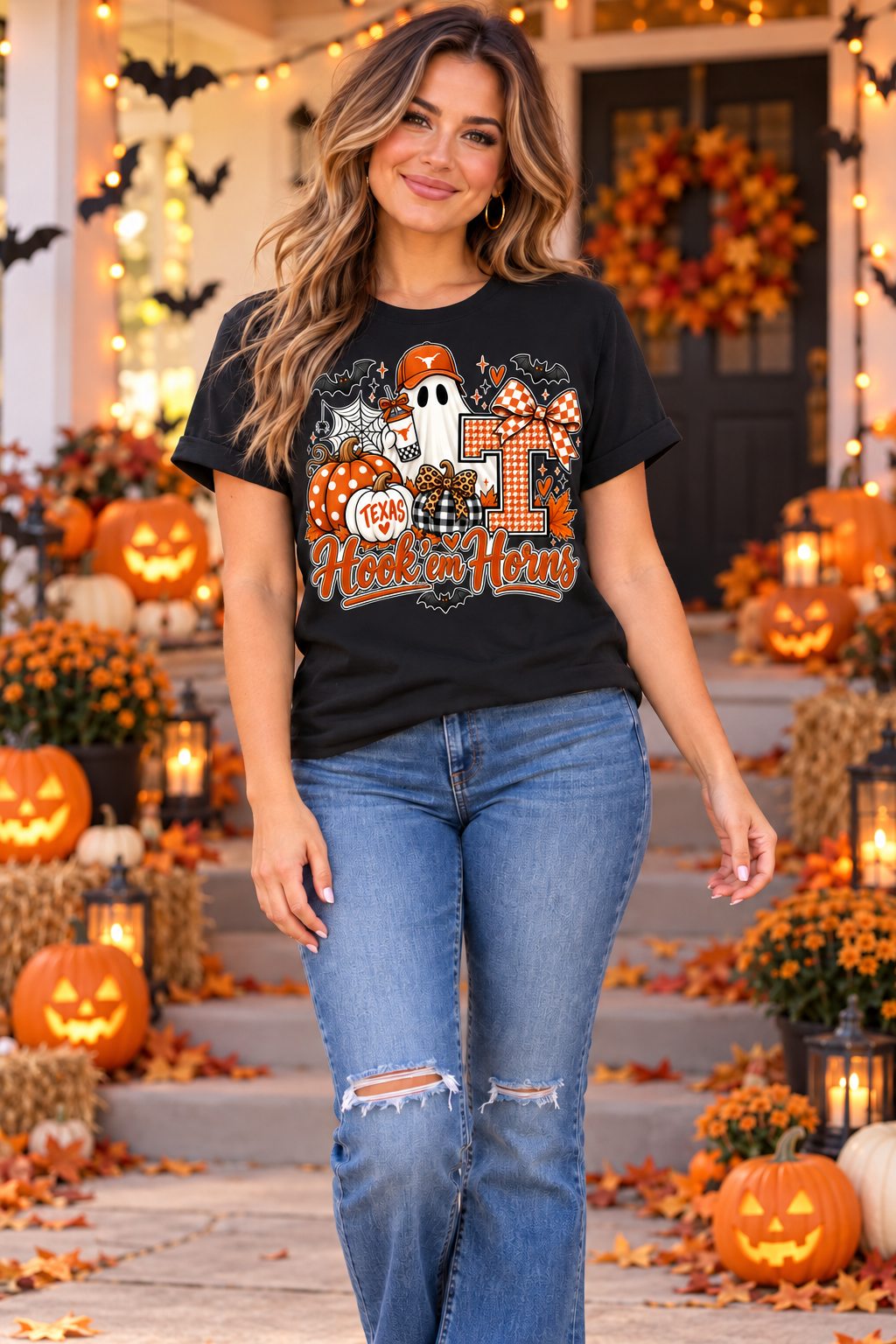Ghost Longhorns Canvas T-Shirt with Bling Accents