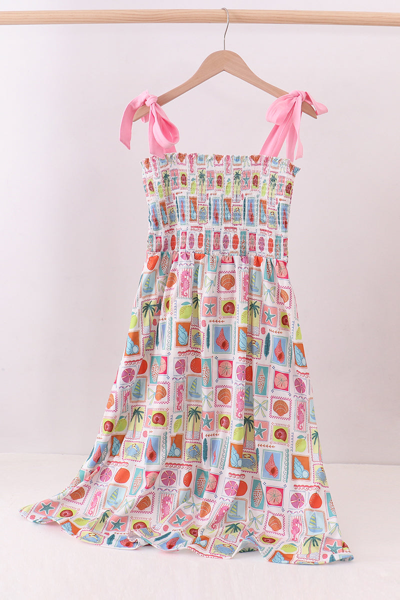 Women's Pink Enjoy The Beach Smocked Dress