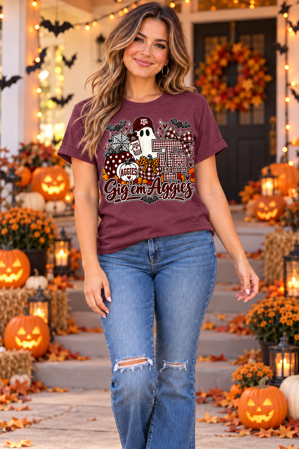 Ghost Aggies Canvas T-Shirt with Bling Accents