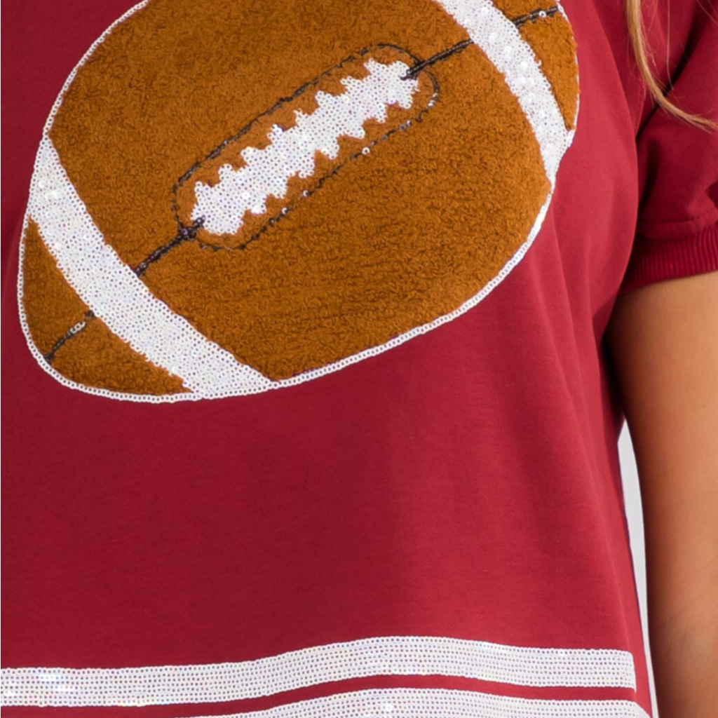 Women's Short Sleeve Maroon Color block Game Day Graphic Top