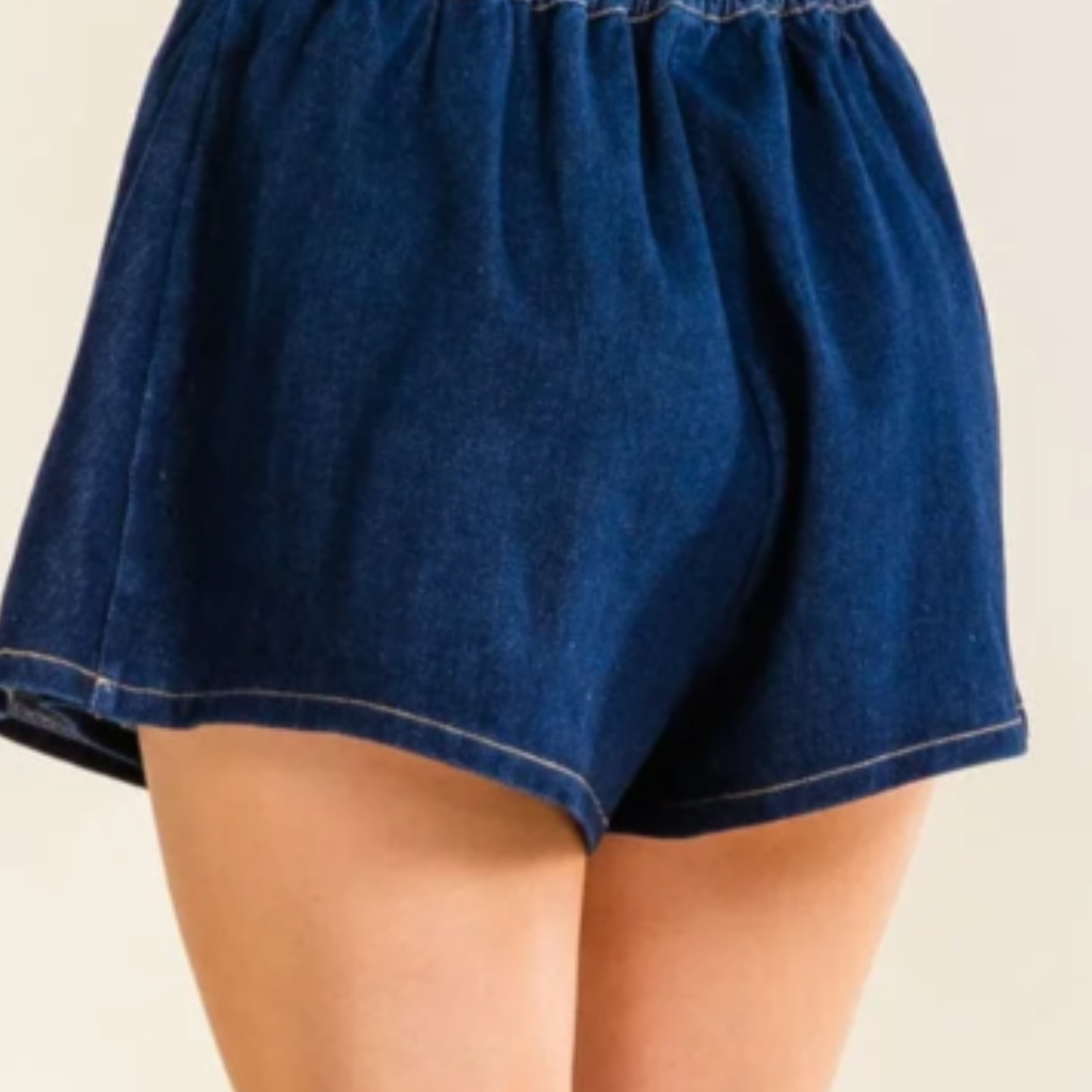 Women's Elastic Waist Denim Mini Skort