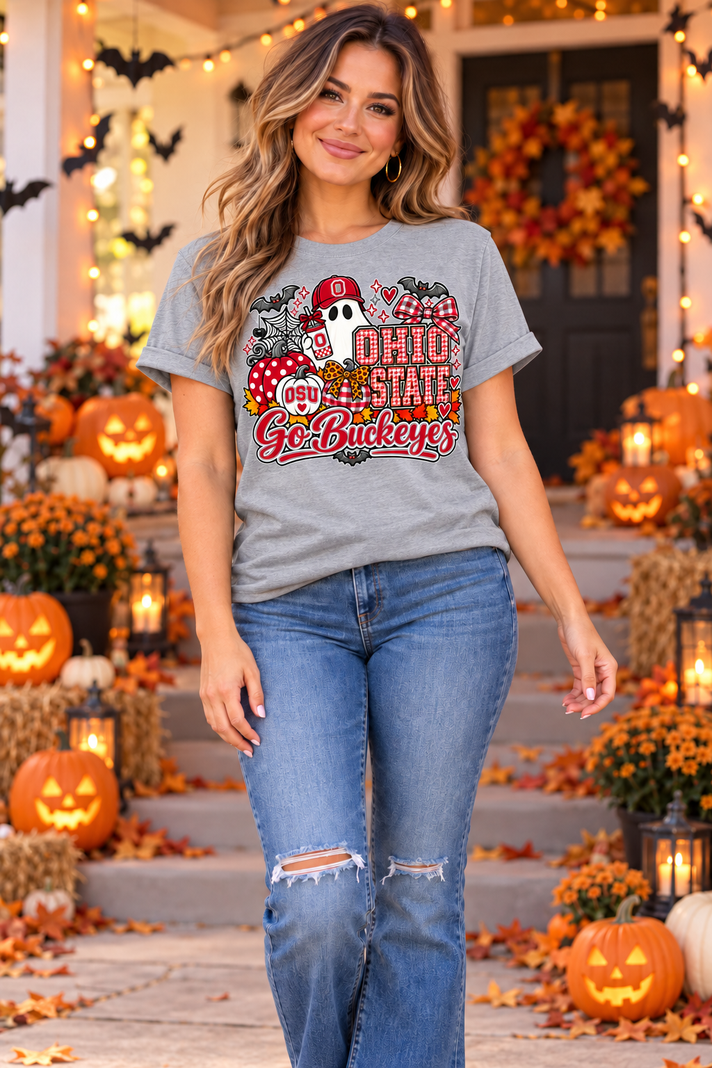 Ghost Buckeyes Canvas T-Shirt with Bling Accents