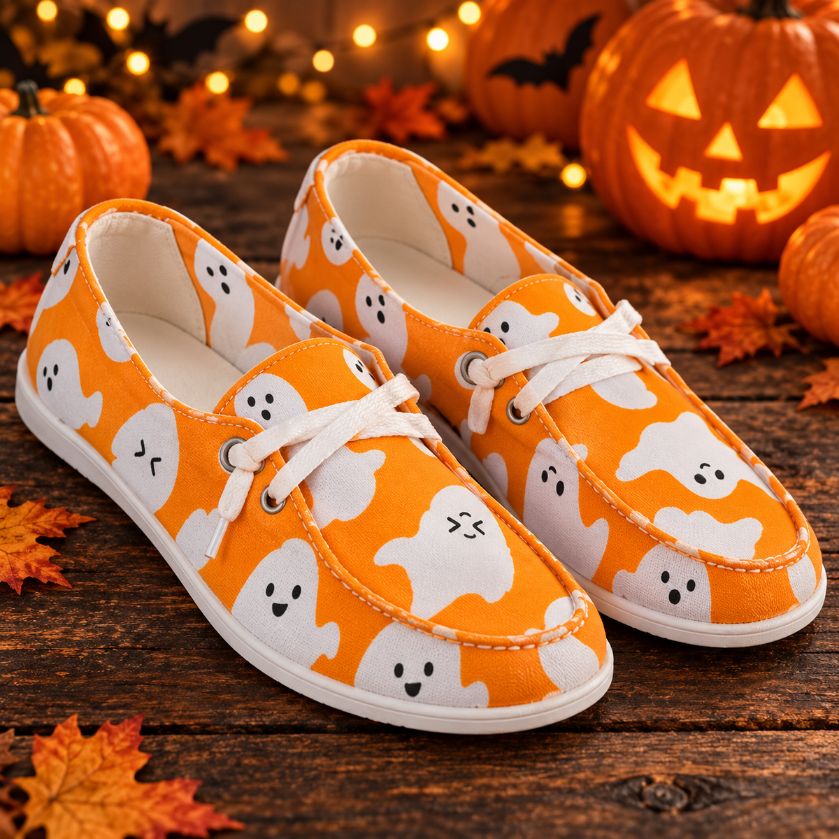 Orange Happy Ghost Lace-Up Sneakers