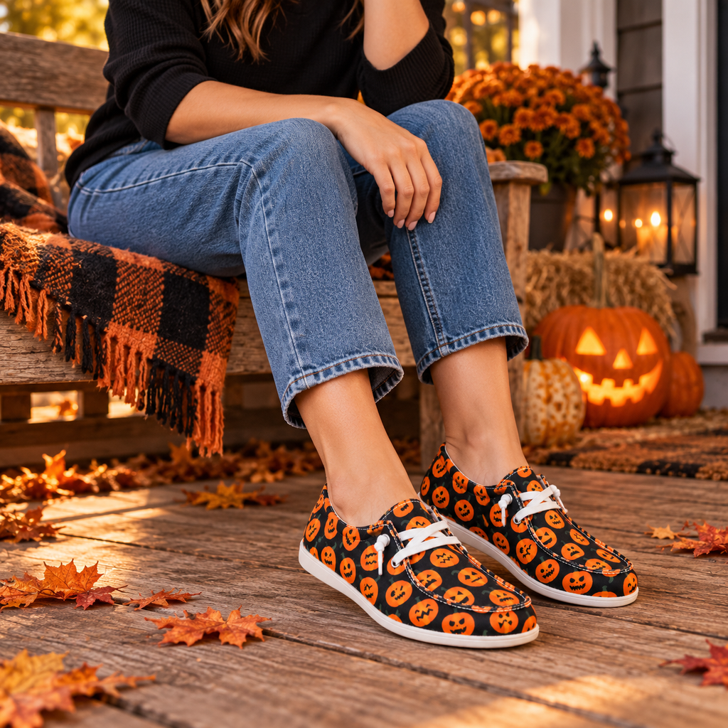 Black & Orange Jack-O’-Lantern Lace-Up Sneakers