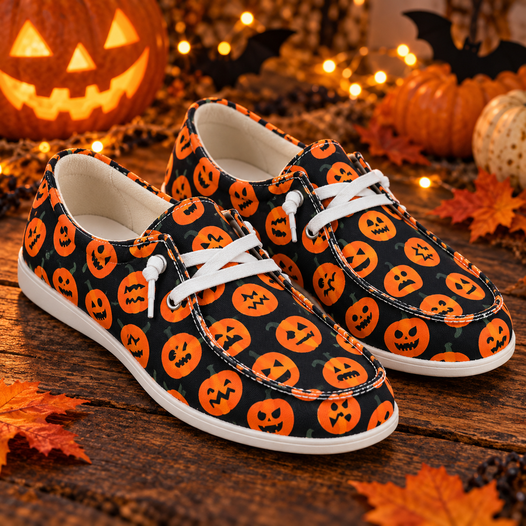Black & Orange Jack-O’-Lantern Lace-Up Sneakers