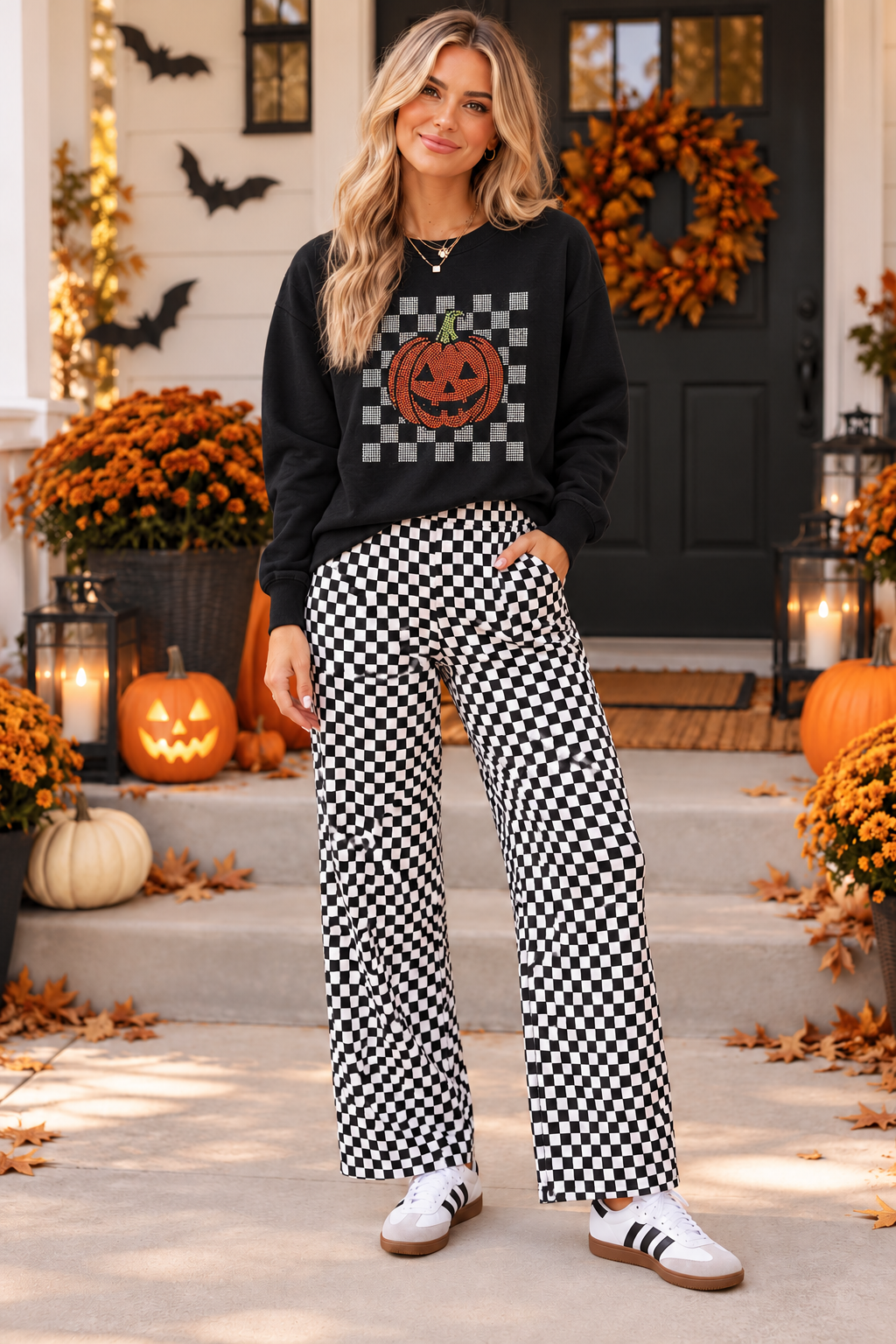 Black Rhinestone Pumpkin Long Sleeve Shirt