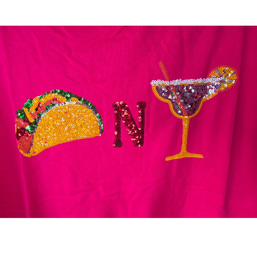 Women's Short Sleeve Sequins Tacos N Margs Graphic Oversized High Low T-Shirt