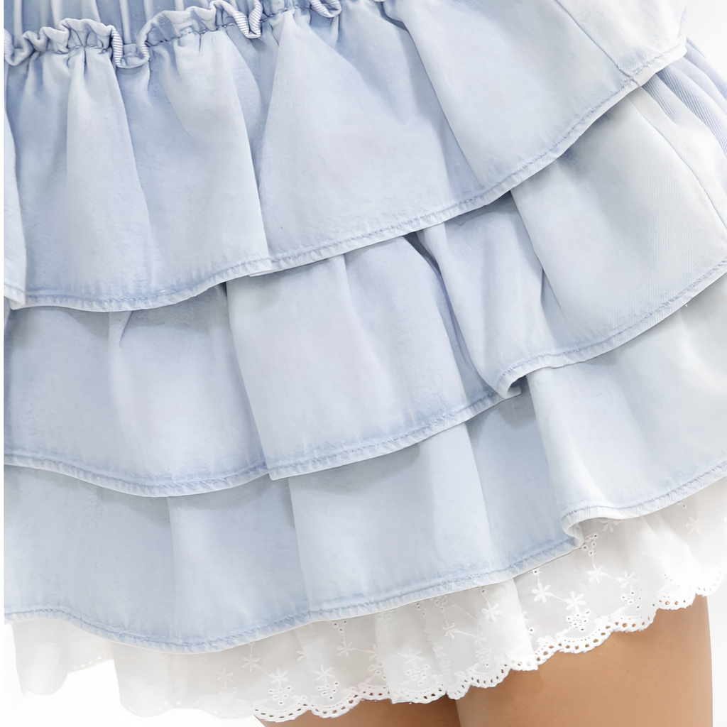Women's Elastic Waist Tiered Ruffle Denim Mini Skirt