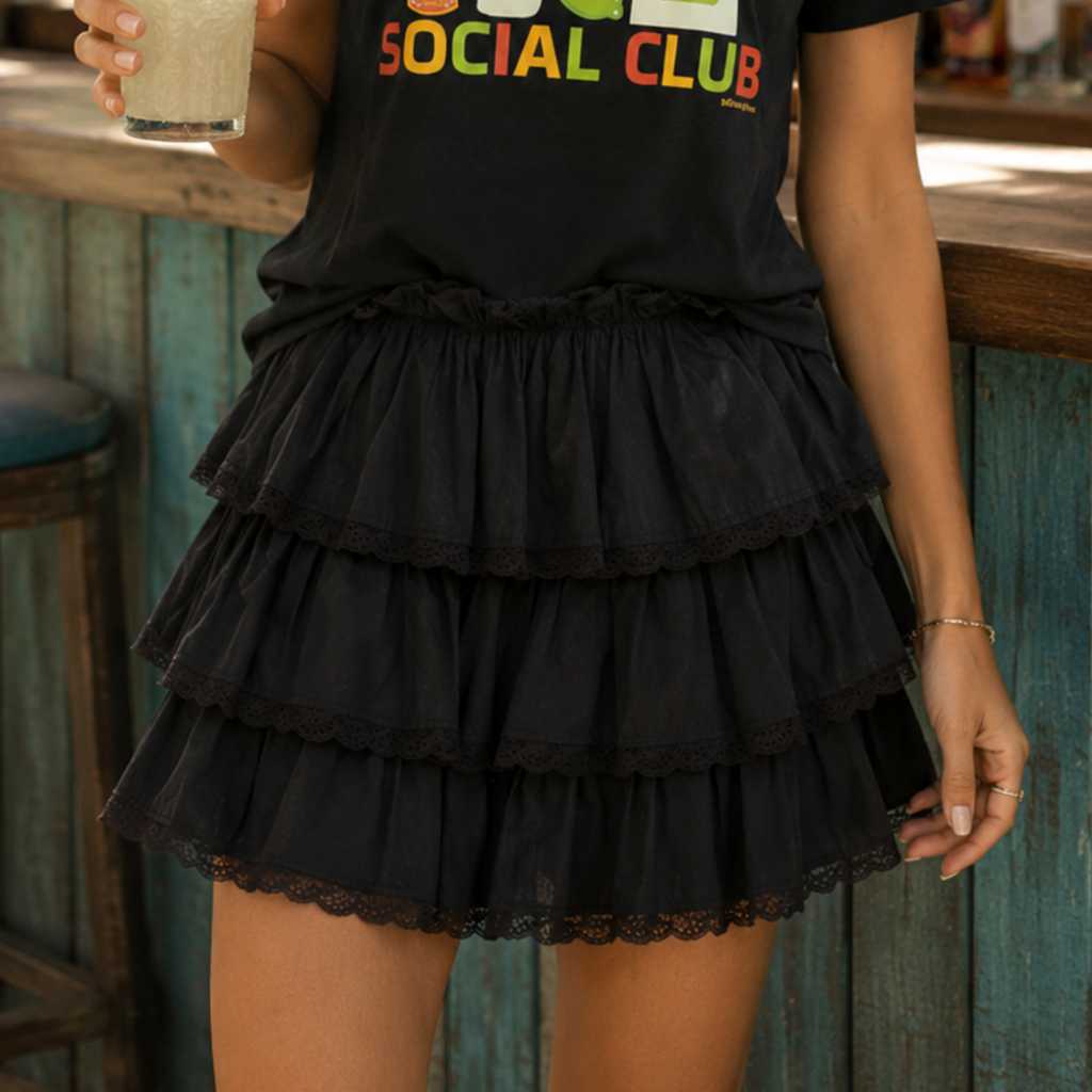 Women's Elastic Waist Tiered Ruffle Mini Skort