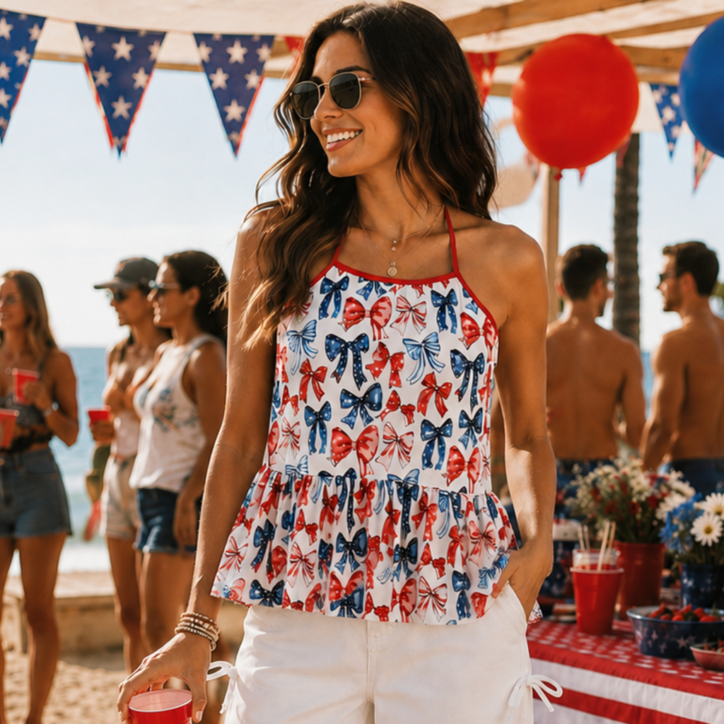 Americana Bow Printed Halter Top
