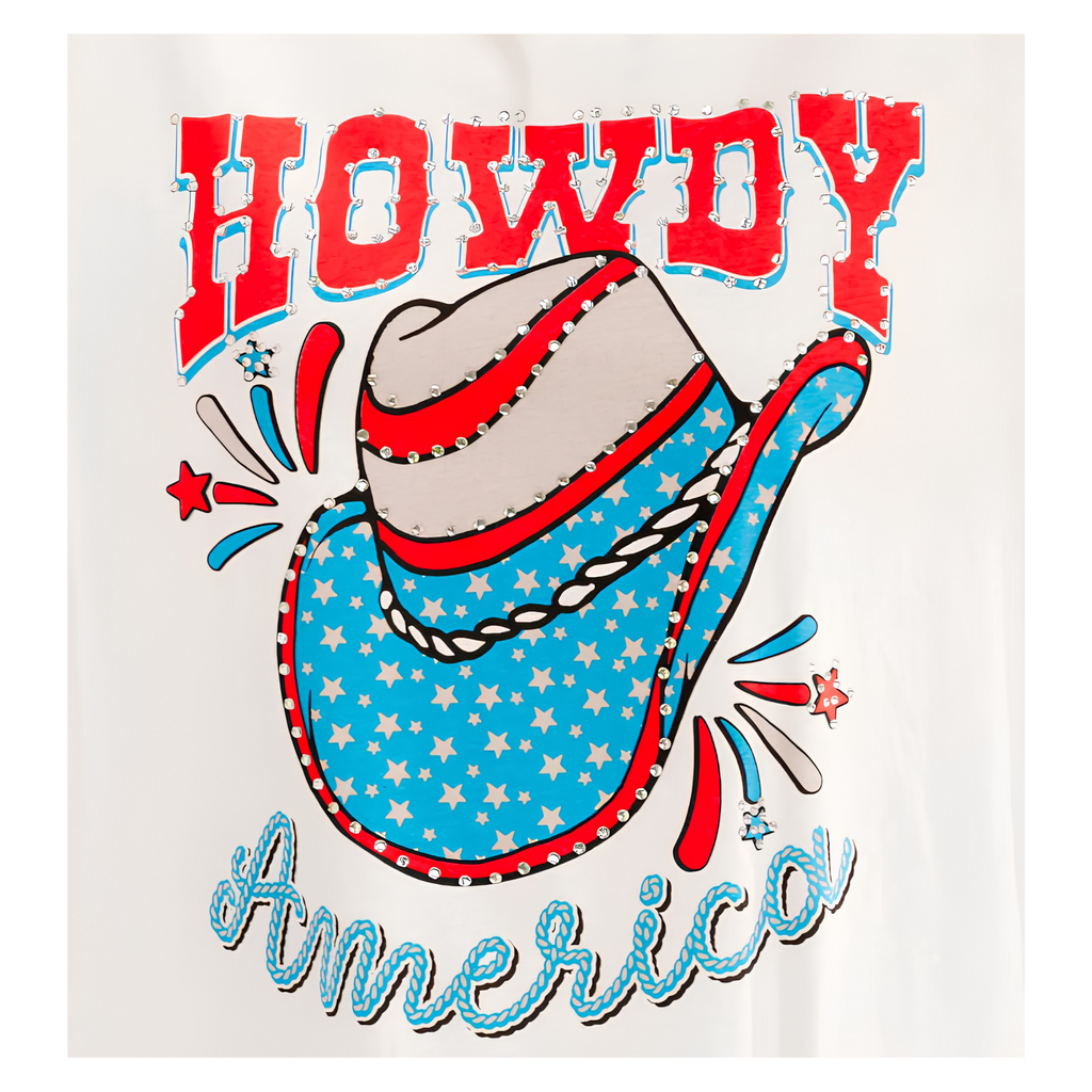 Women's Howdy America Bling Accents Graphic Oversized T-Shirt