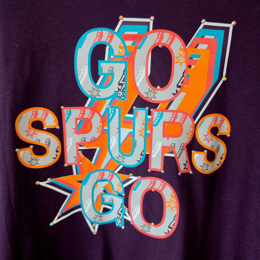 Go Spurs Go Bling Accent V Neck Bella Canvas T-Shirt