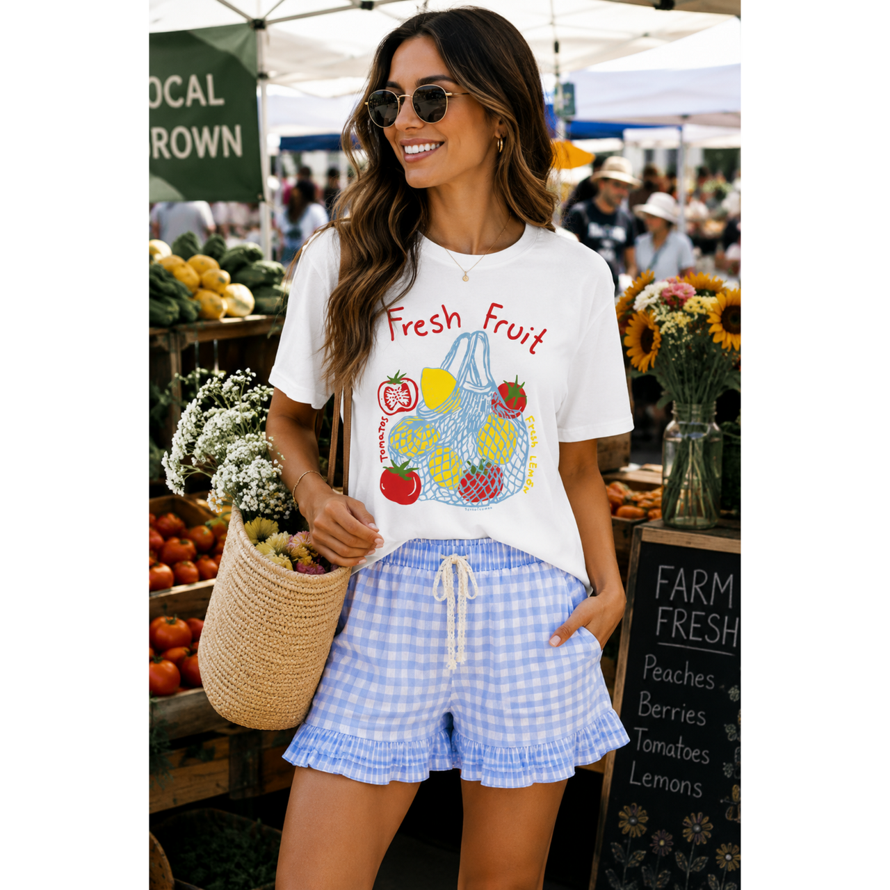 Sky Blue Gingham Print Ruffle Striped Detail Lace Tie Shorts