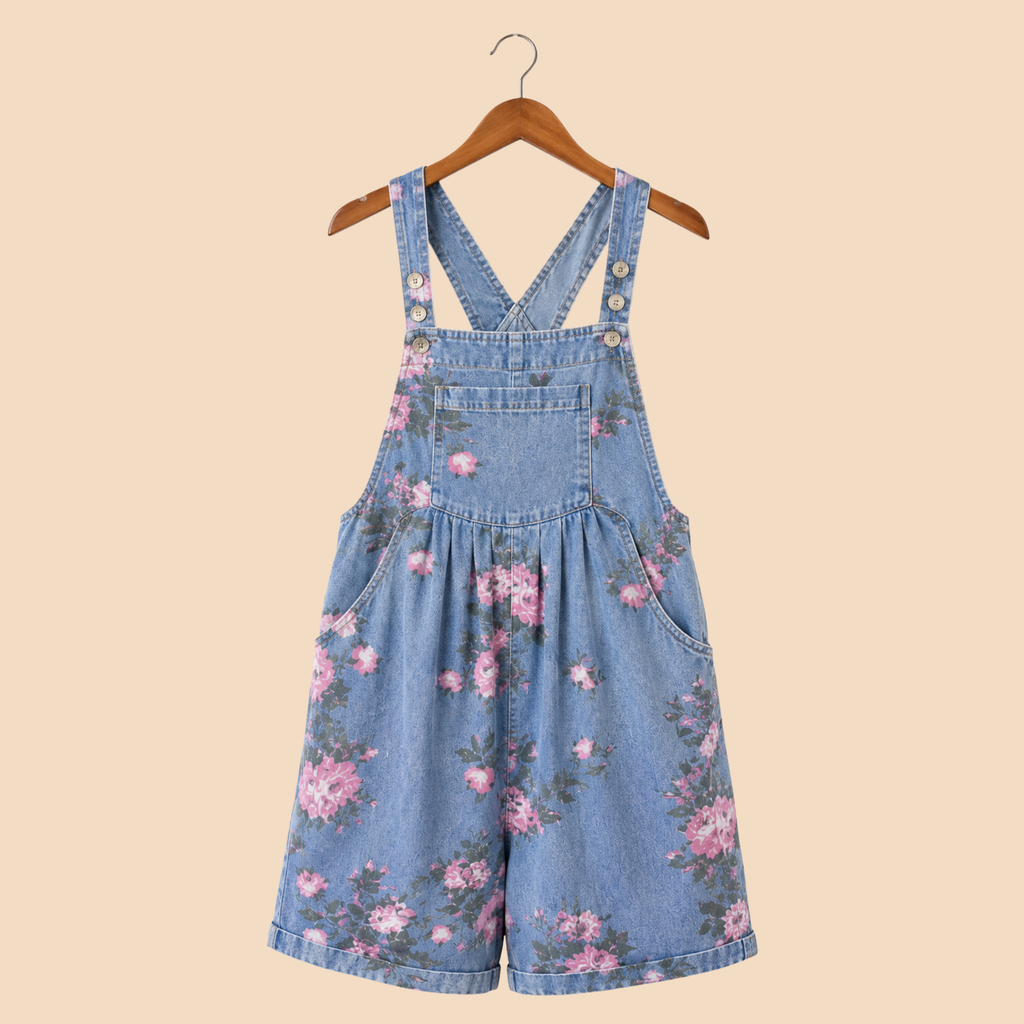 Myosotis Floral Print Denim Shortalls
