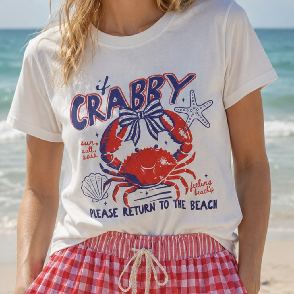 Women's Crabby Crab Beach T-Shirt With Bow And Starfish