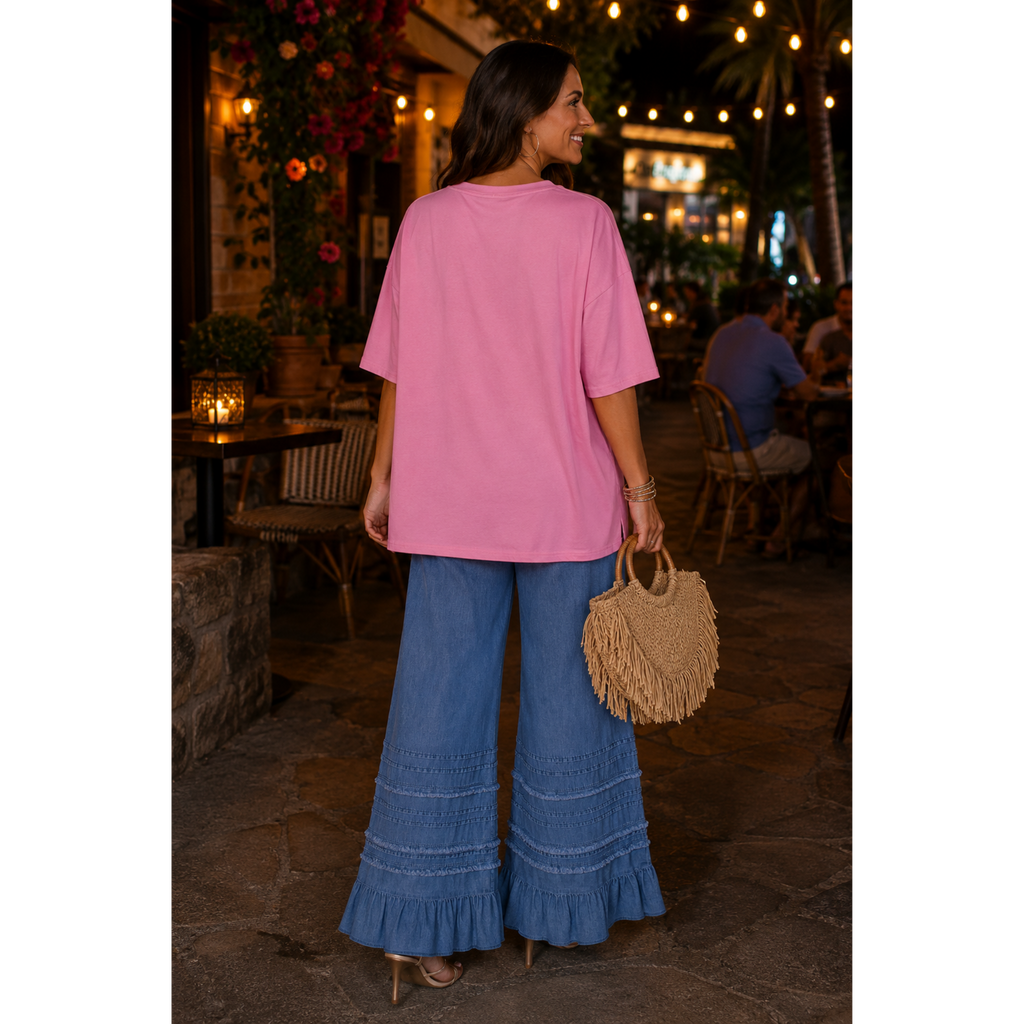 Women's Short Sleeve Sequins Pineapples Graphic Oversized  T-Shirt