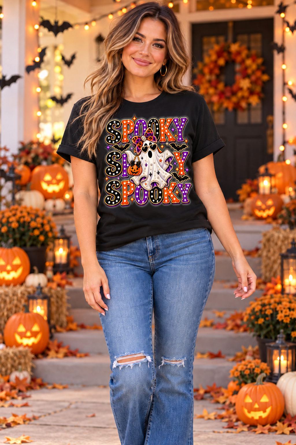 Spooky Bella Canvas T-Shirt with Bling Accents