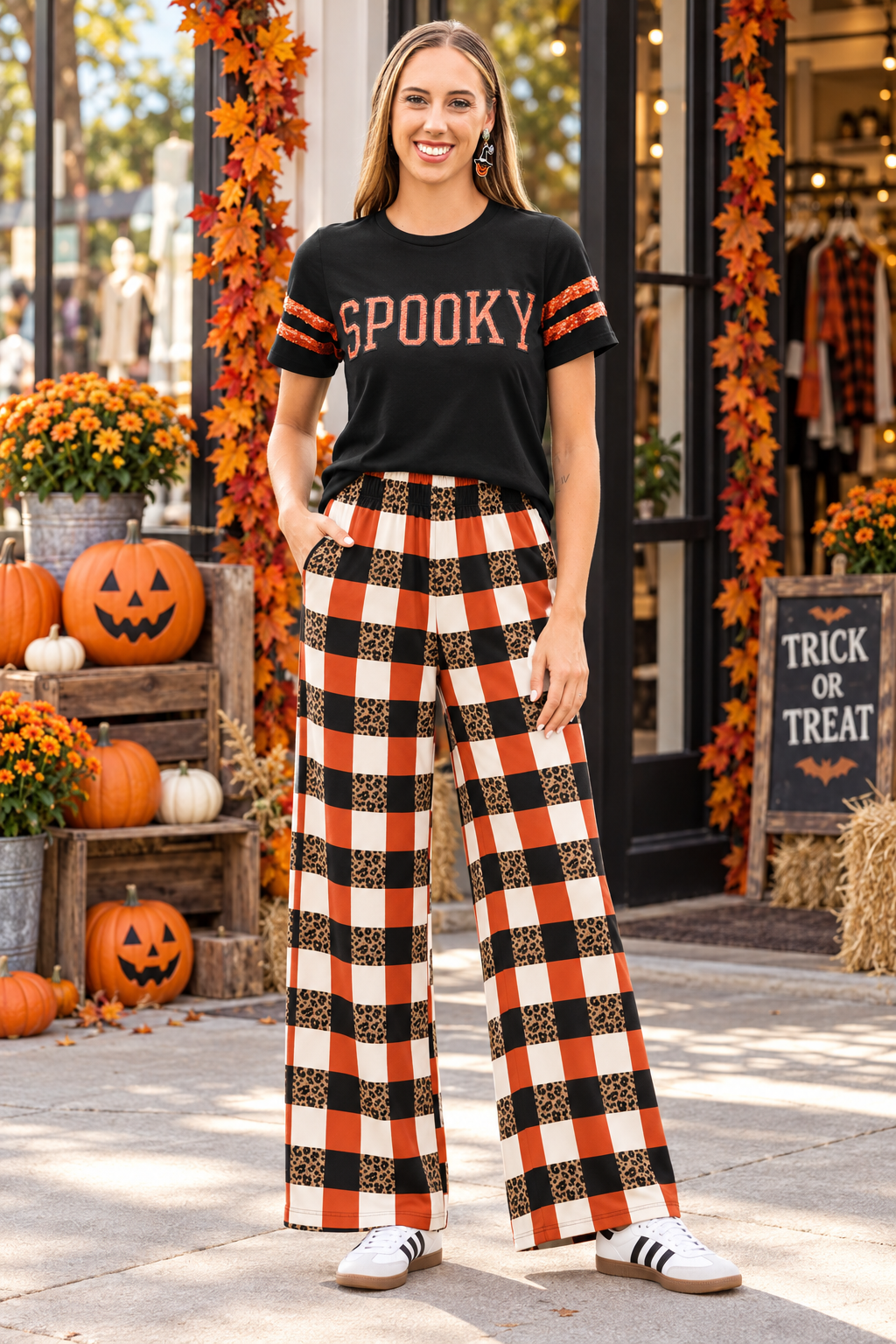Spooky Sequin Letter and Striped Short Sleeve Top