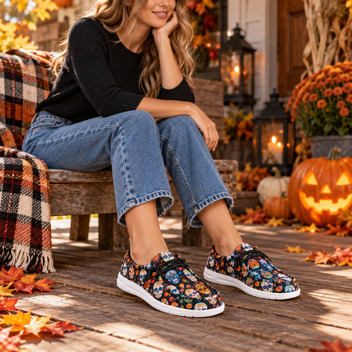 Colorful Sugar Skull Lace-Up Sneakers