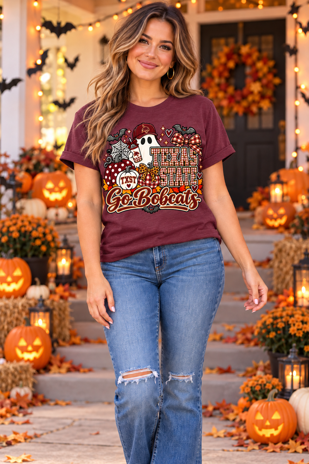 Ghost Bobcats Canvas T-Shirt with Bling Accents