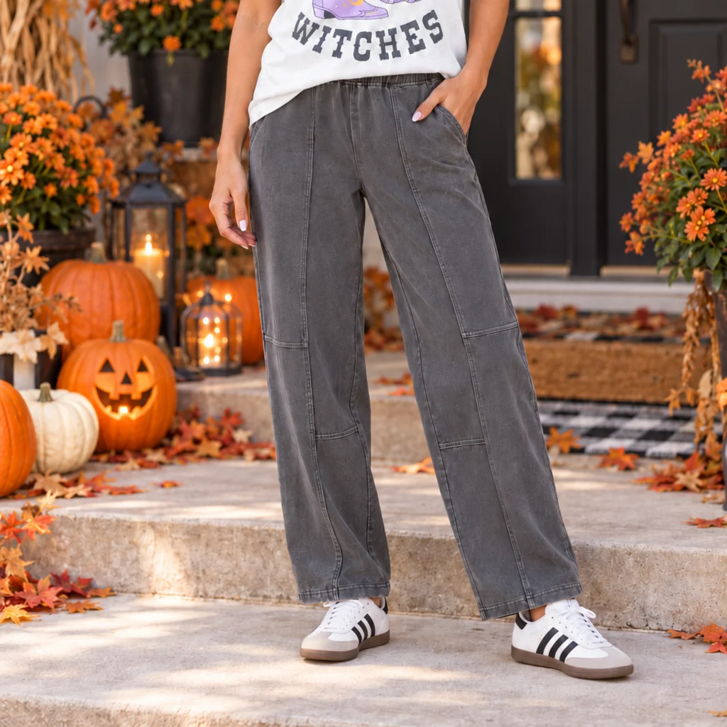 Carbon Grey Mineral Wash Cotton Barrel Pants