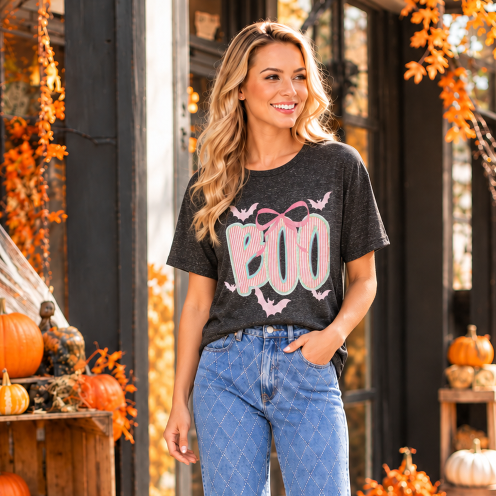 Black Heathered BOO Halloween Graphic Top