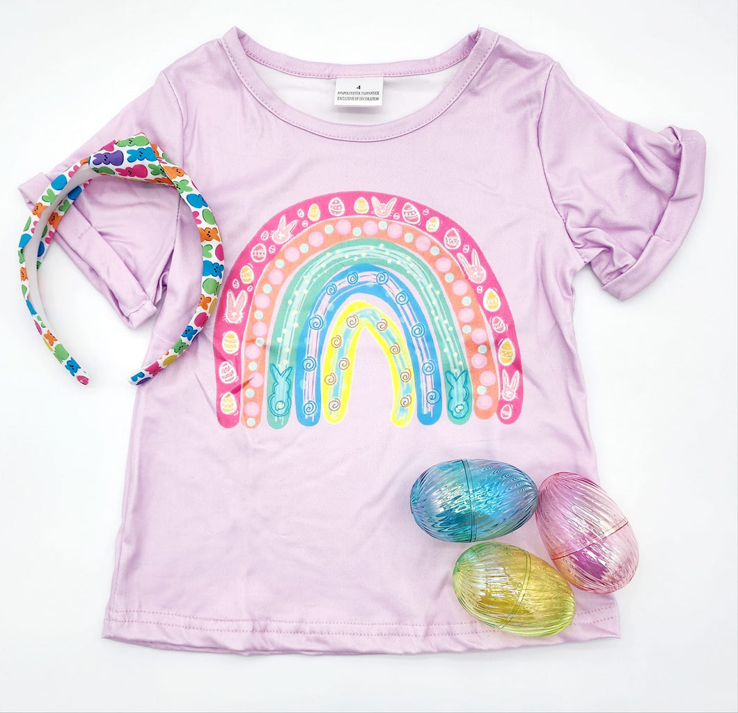 Easter Rainbow Inspired BOUTIQUE STYLE GIRL'S Short Sleeve Shirt & Matching Headband